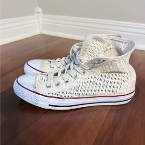 Cream Woven High-Top Converse Sneakers